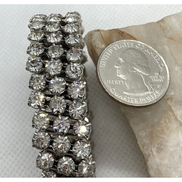 Vintage Clear Rhinestone Accordion Stretch Silver Tone Bracelet 50s 60s Sparkly - Picture 7 of 9